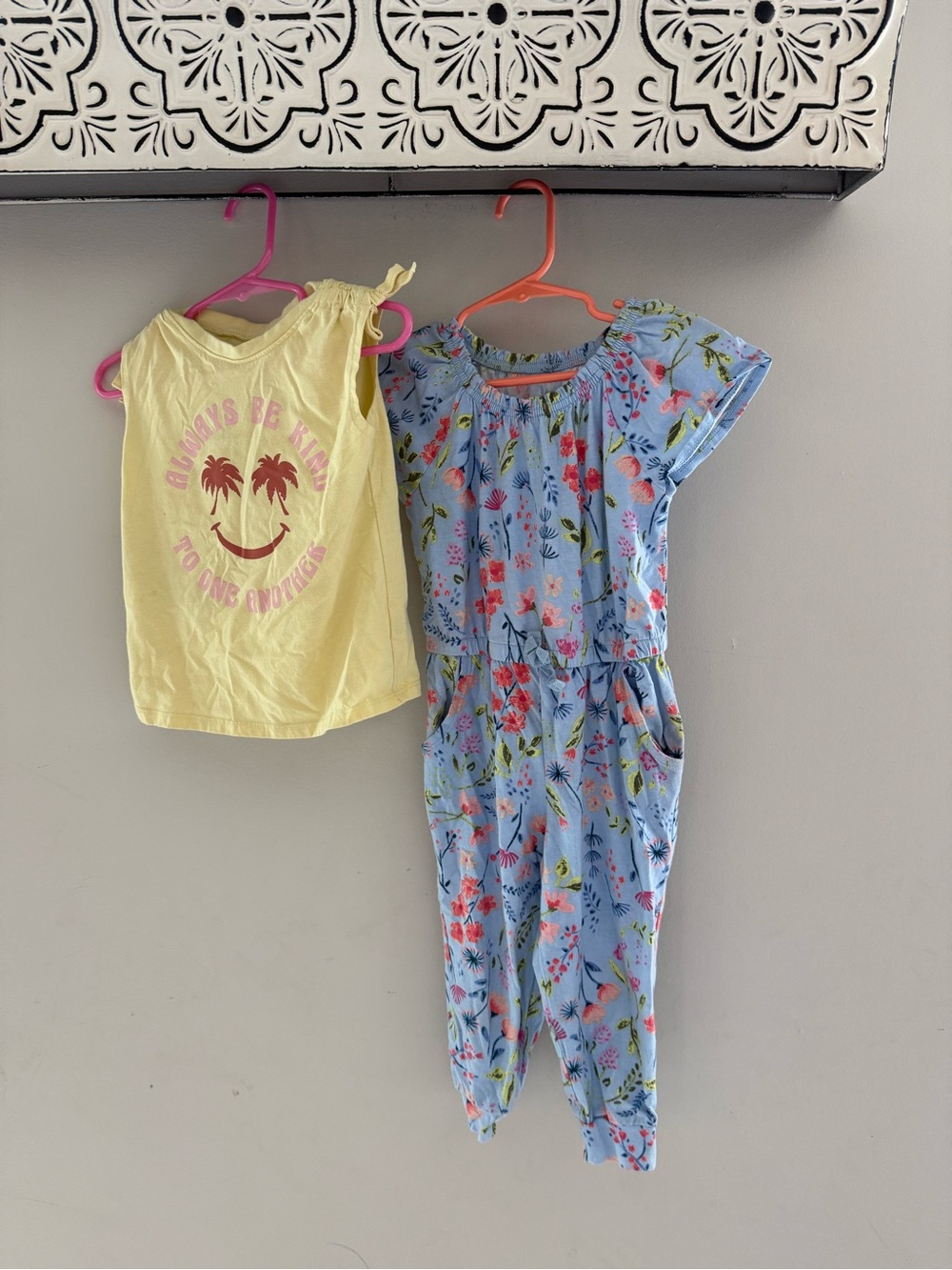 Kids Floral Blue Jumpsuit and Yellow Tank Set